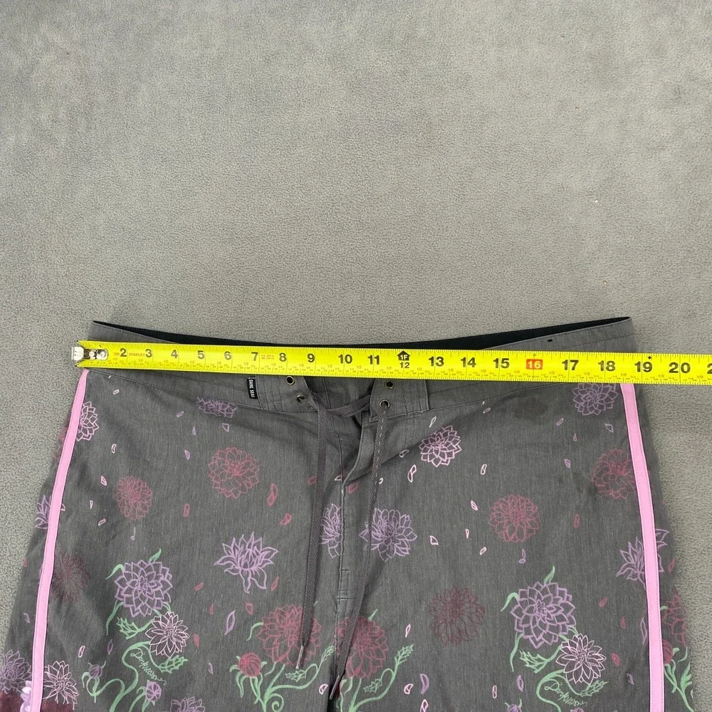 Dark Seas Swim Trunks Mens 36 Gray Pink Floral Stretch Drawstring Surfing Beach